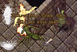 Elen's summoned fire elemental fighting a terathan warrior in Terathan Keep.
