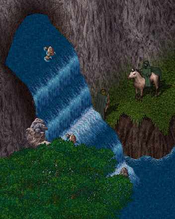 Thranduil Graywolf and Elenlanta Ranar at a scenic waterfall.