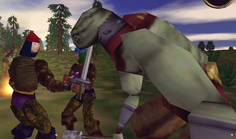 Riklaun and Elen battling outcast monougas.