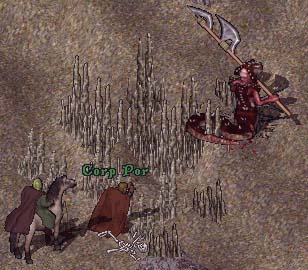 Elen watching Laerithil cast a spell at an Ophidian in the War Zone.